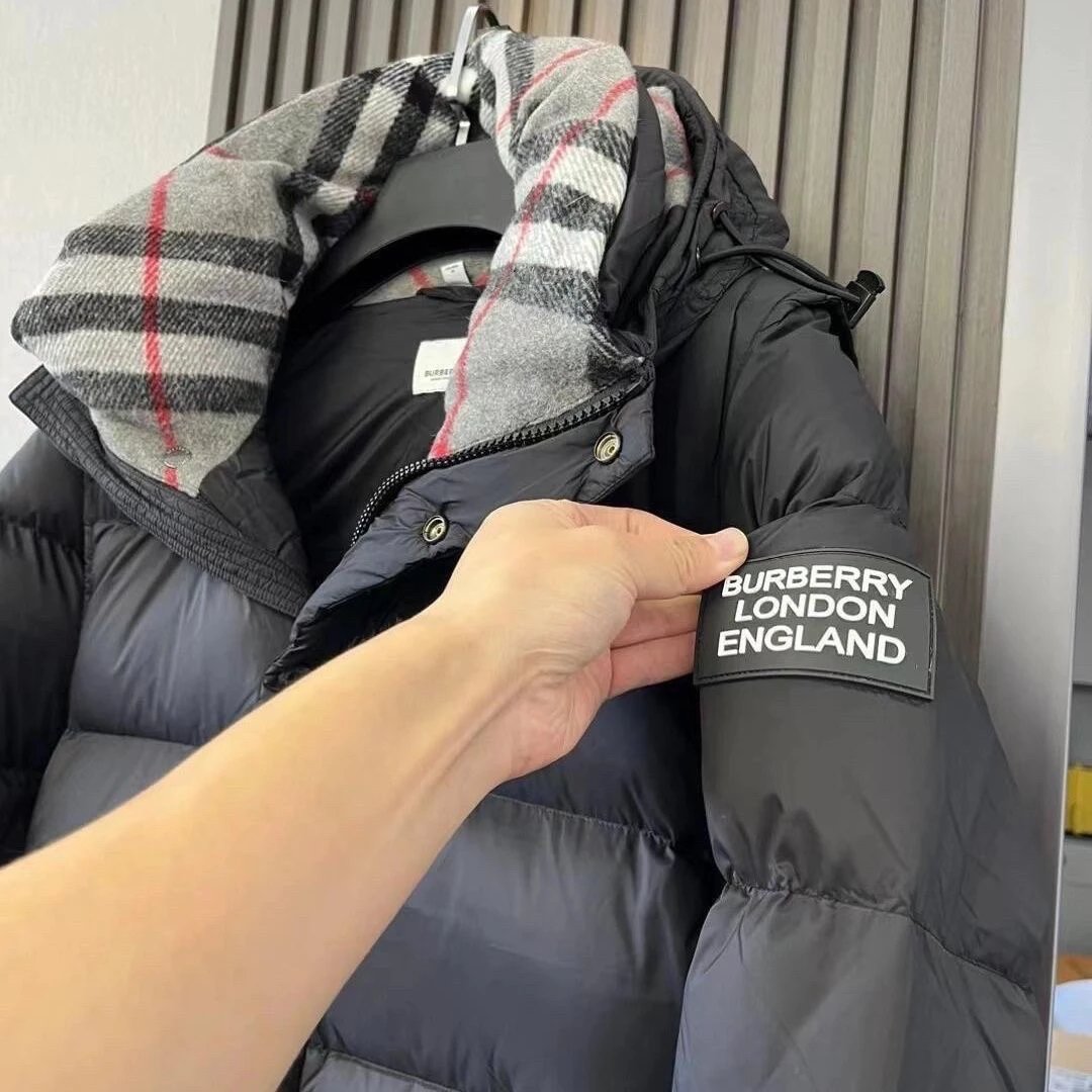 Burberry Down Jacket with Check-Print Hood - Thumbnail 3