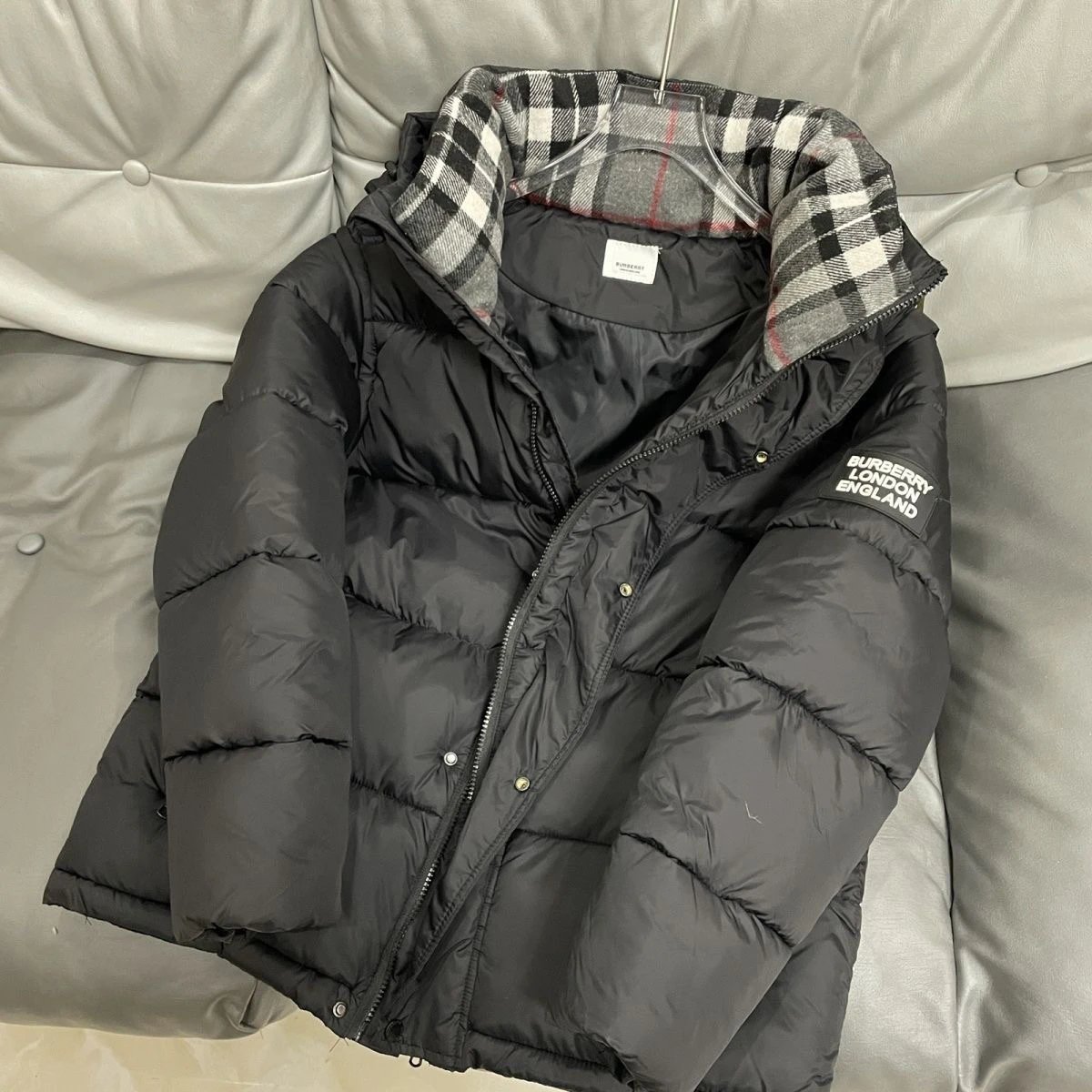 Burberry Down Jacket with Check-Print Hood - Thumbnail 4