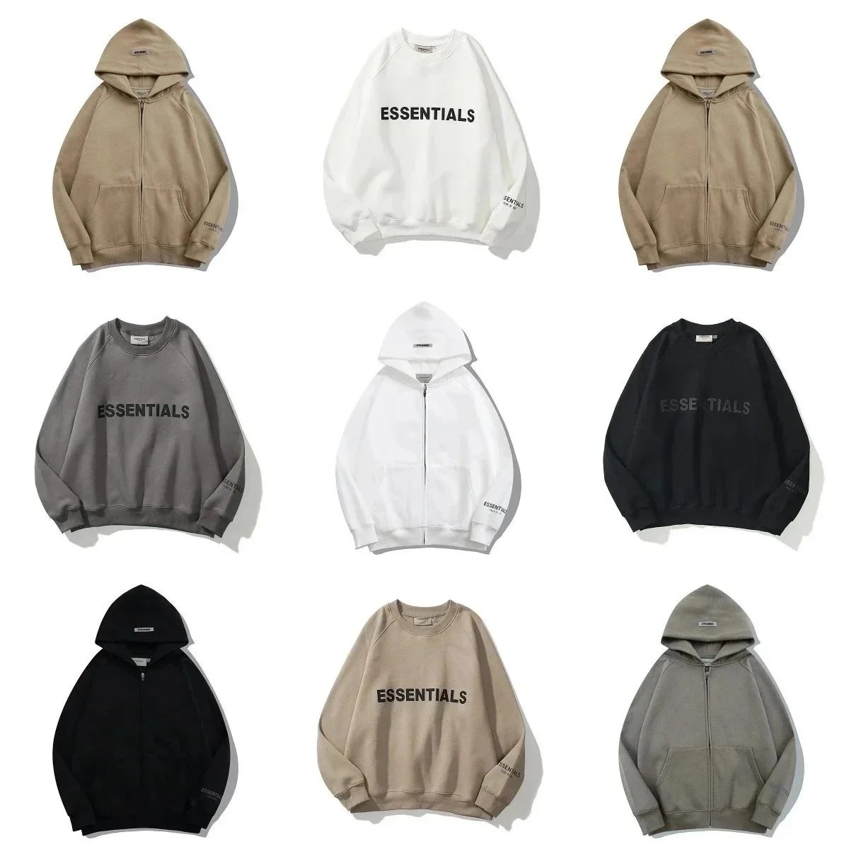 ESSENTIALS Hoodie [High Quality] - 9 Color Variants Including Zip-Up & Crewneck Styles