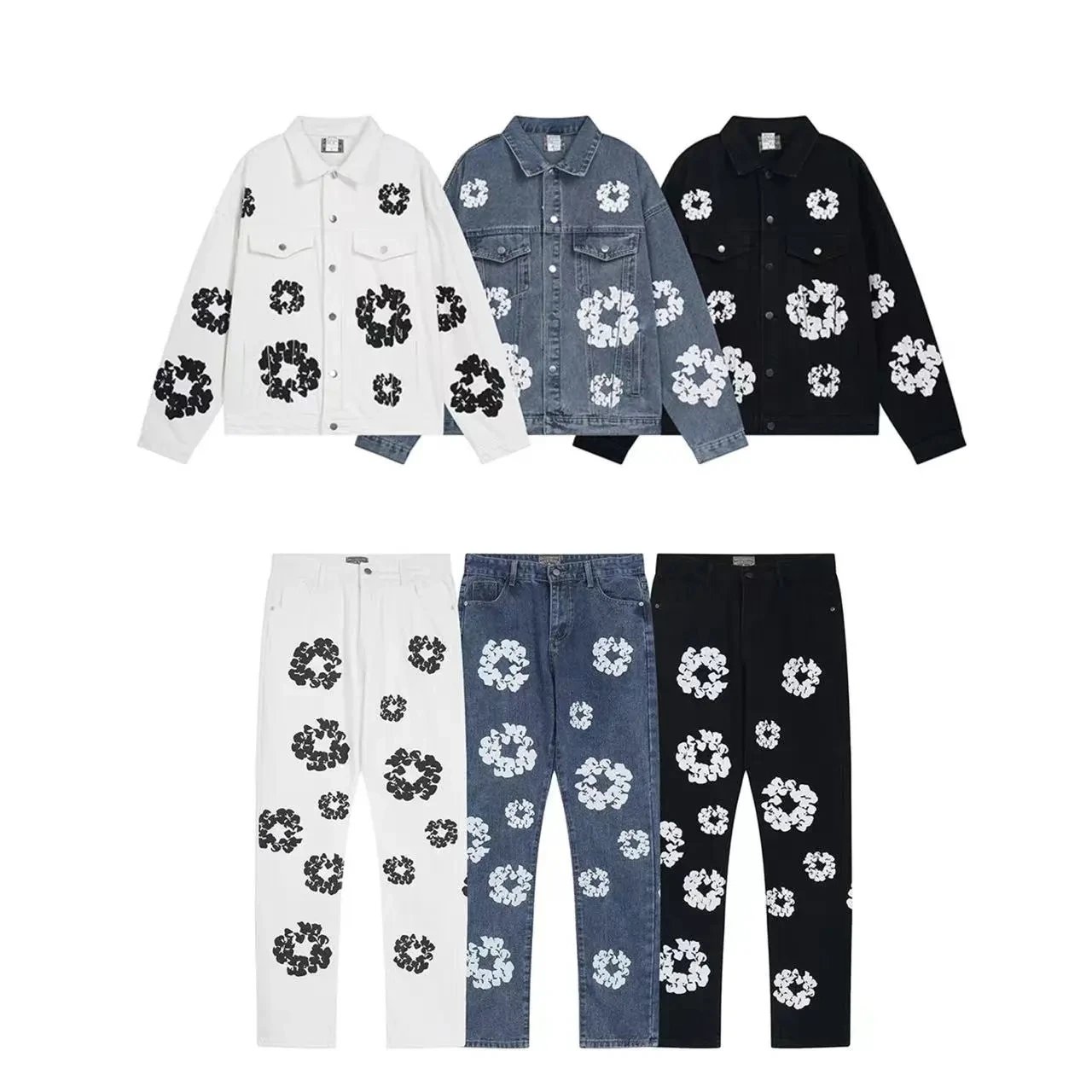 Moose Knuckles Floral Print Denim Jacket and Pants Set