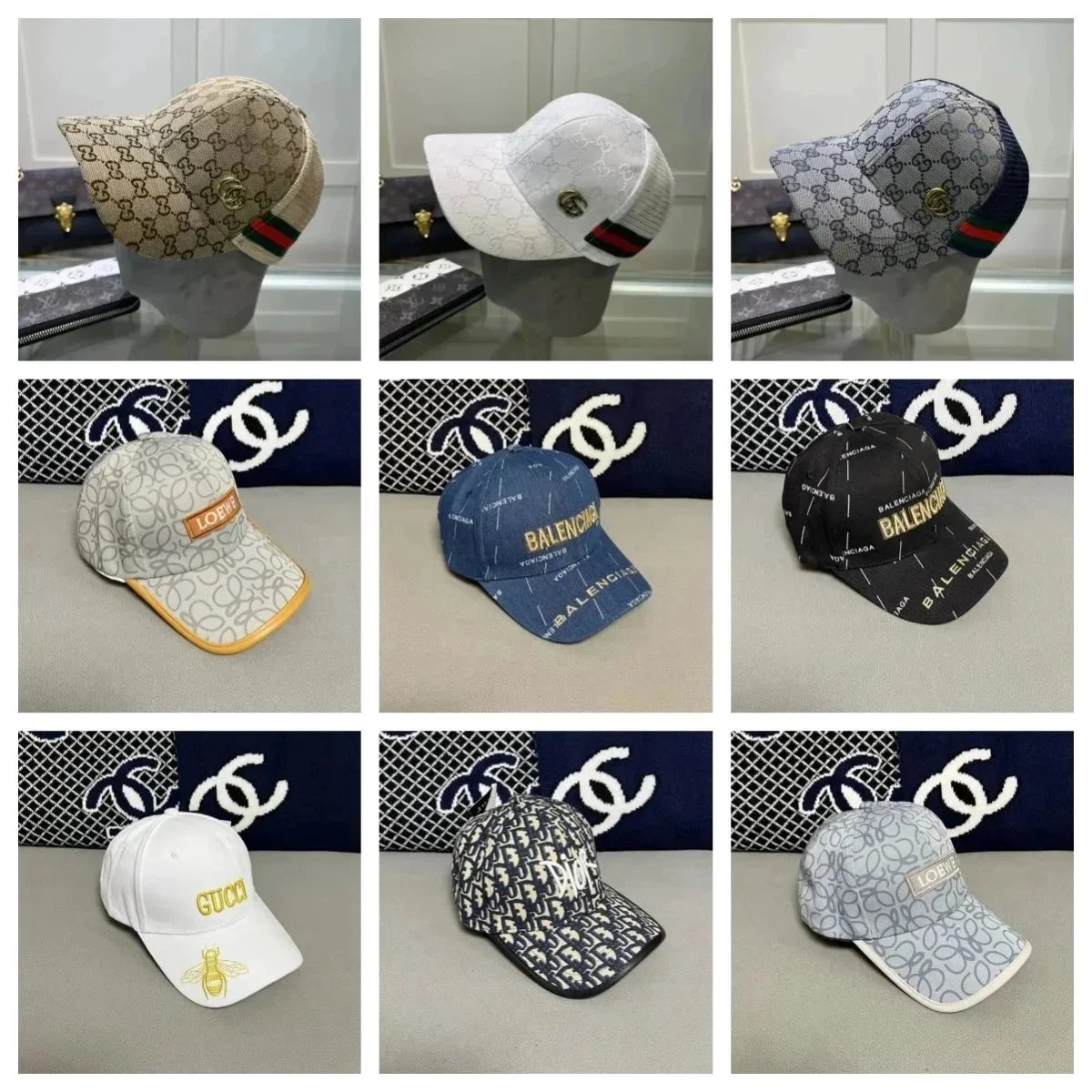 Gucci GG Supreme Caps [High Quality] + Balenciaga & Loewe Logo Caps Collection