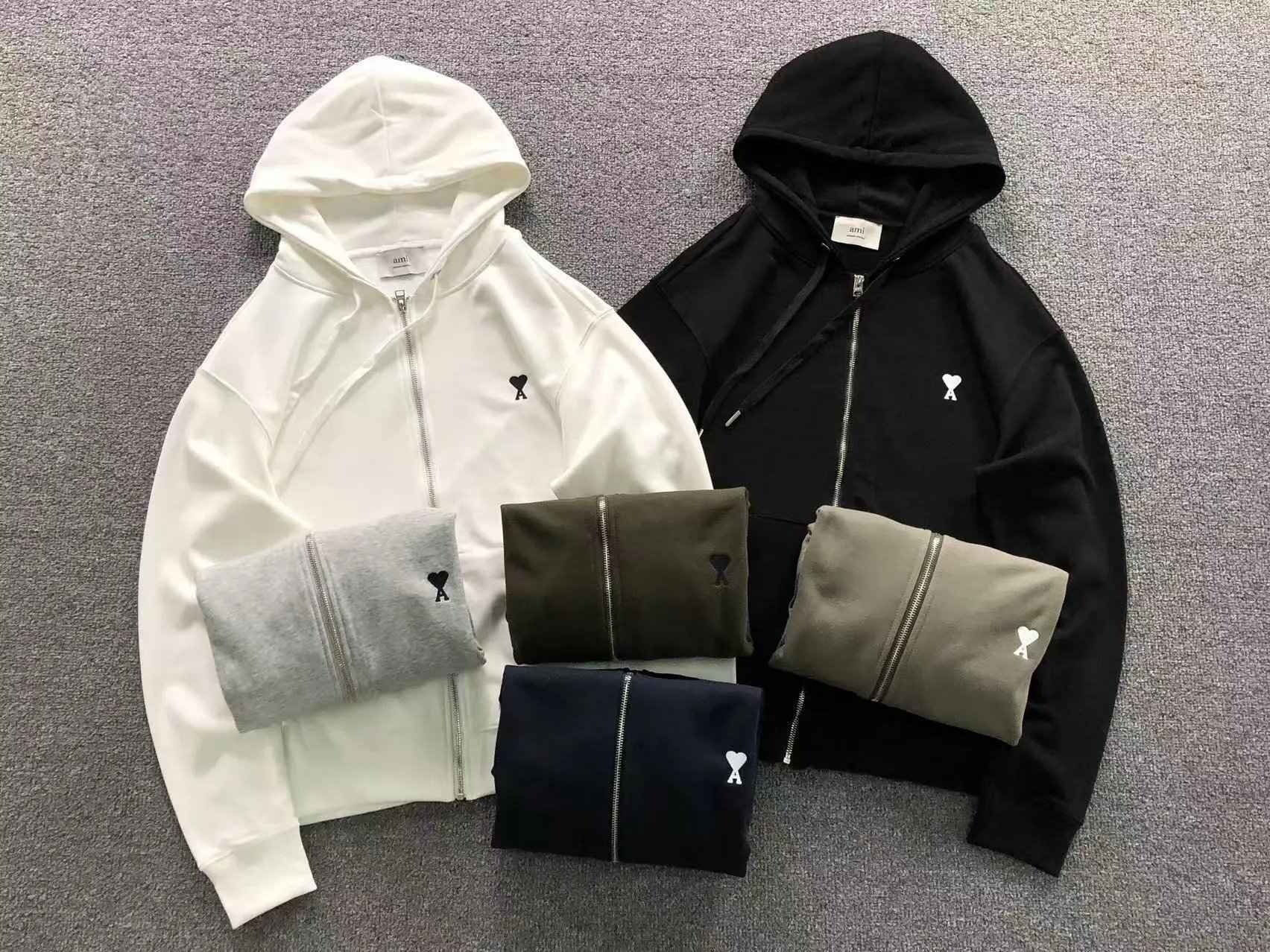 Ami Paris Heart Logo Zip-Up Hoodie [Multiple Colors]