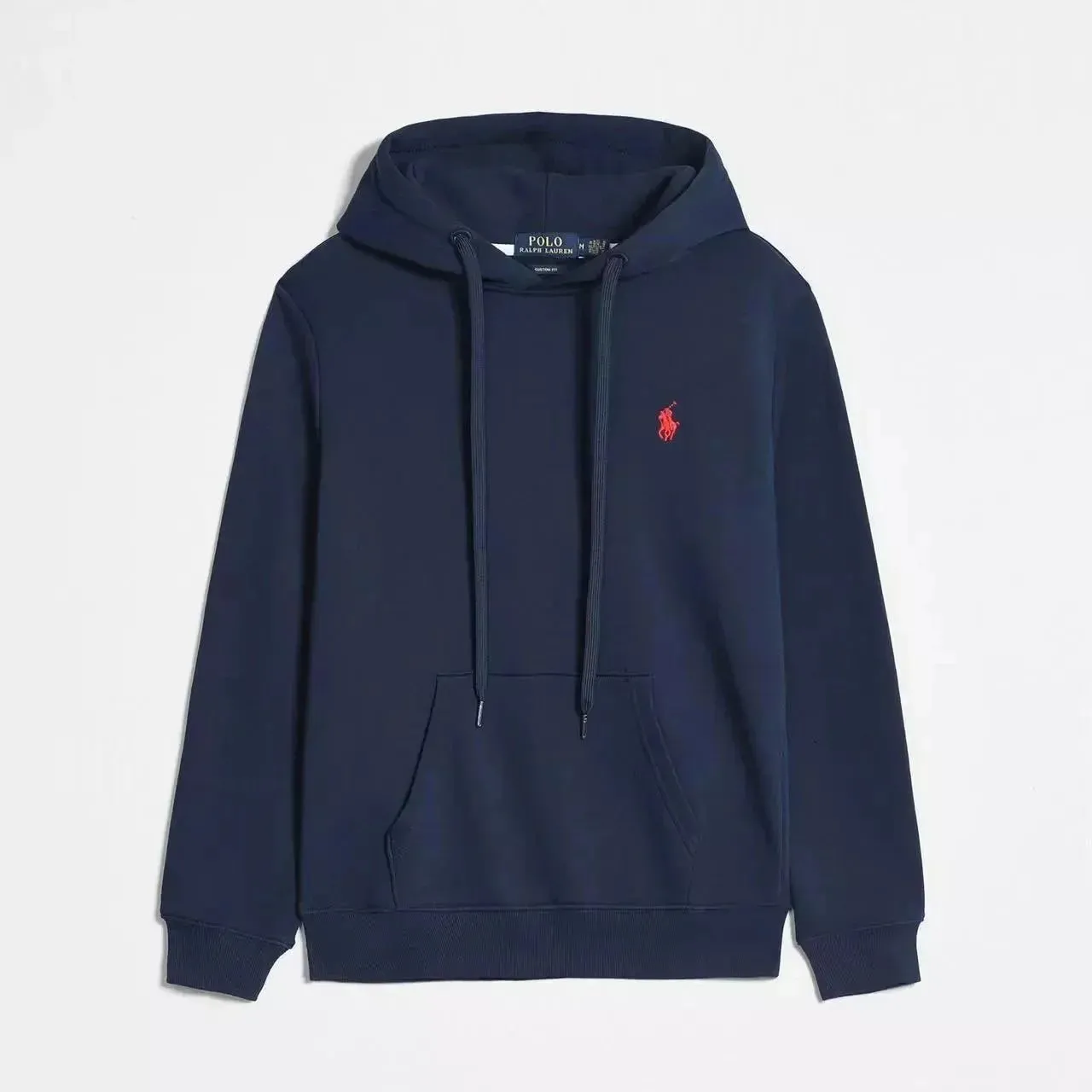Blue and red logo pullover hoodie