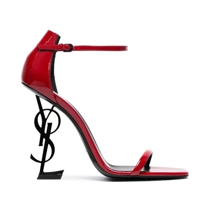 Lacquer leather red black with 10cm heel