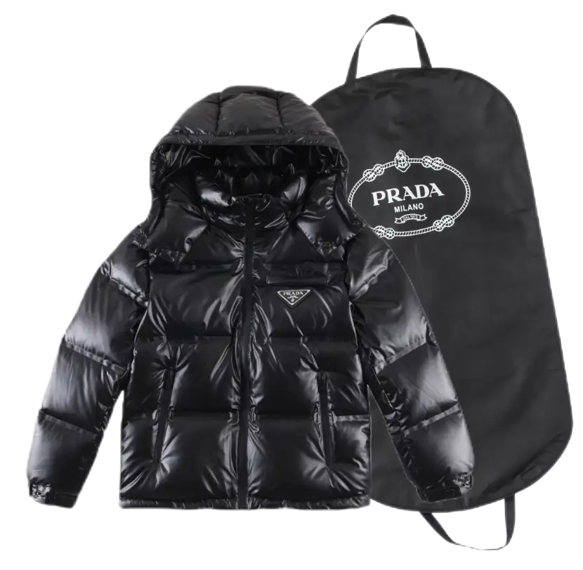 连帽短款羽绒服蜜蜂小标亮黑