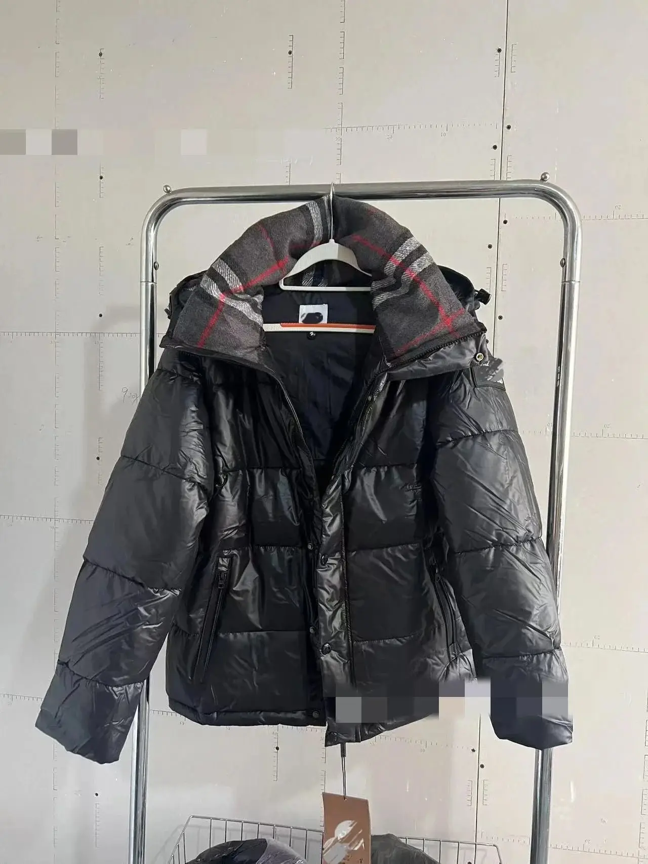 Black and red collar Burberry down jacket